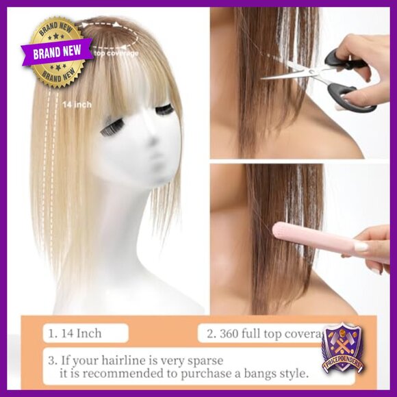 Real Human Hair Topper with Bangs, Handcrafted Breathable Base, Adds Volume main image 5